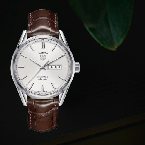 Carrera Calibre Day-Date – White Dial & Black Leather Strap