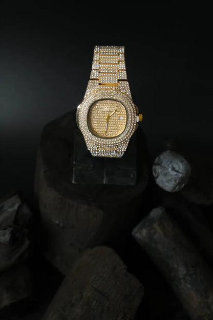 Patek Philippe Iced-Out Golden Watch – Luxury Redefined