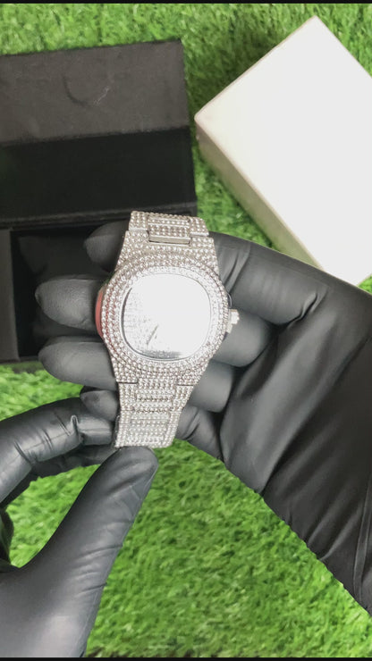 Patek Philippe Iced-Out Silver Watch – Luxury Redefined